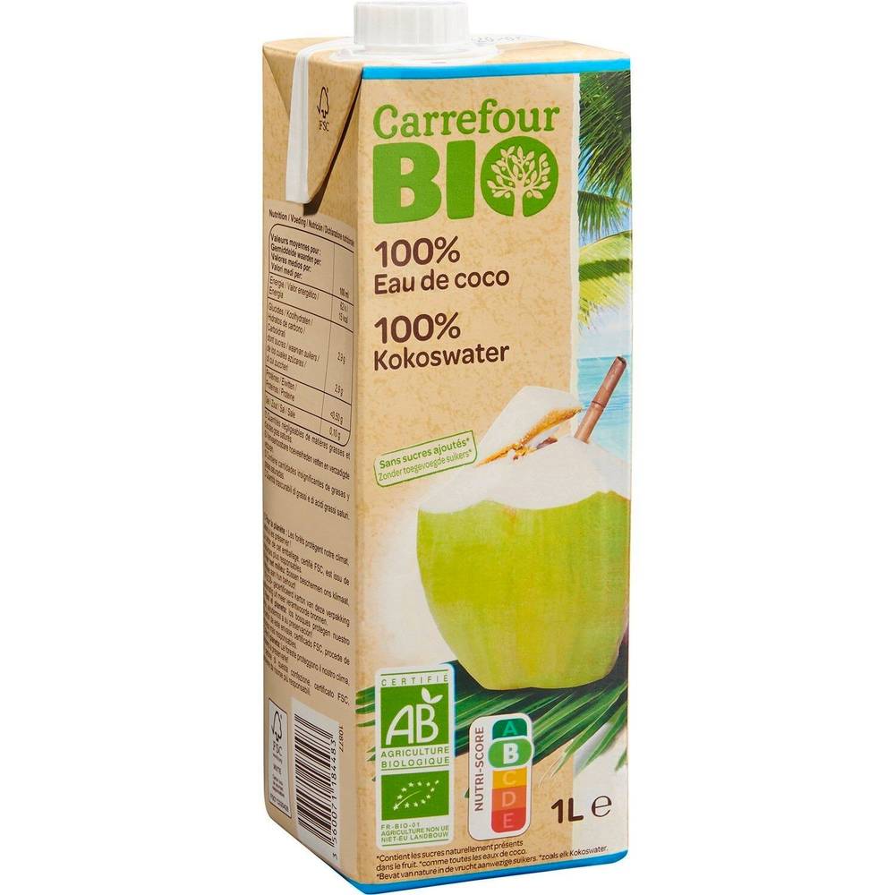 Eau de coco  sans sucres ajoutés Bio CARREFOUR BIO - La brique de1L