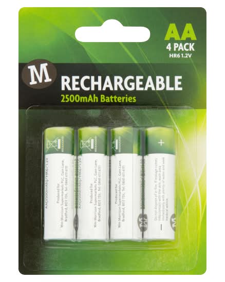 Morrisons Rechargeable Aa Batteries Hr6 1.2 V 2500 Mah (4 pack)