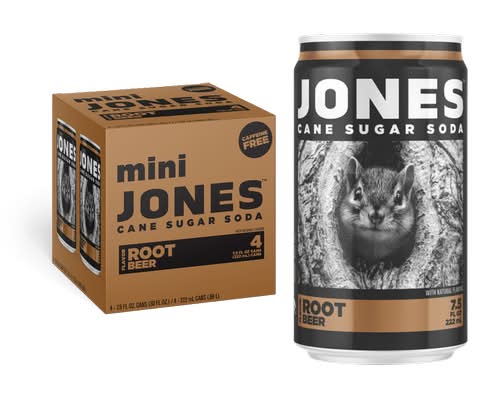 Jones Soda Mini Cane Sugar Soda, Root Beer (4 x 7.5 fl oz)
