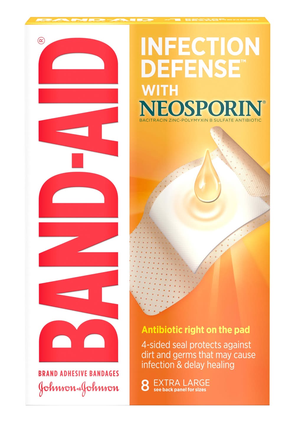 Band-Aid Infection Defense With Neosporin Adhesive Bandages, XL (8 ct)
