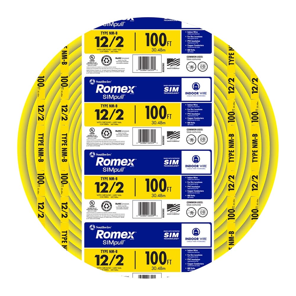 Southwire 100-ft 12 / 2 Romex SIMpull Solid Indoor CU NM-B Individual pack ( By-the-roll )
