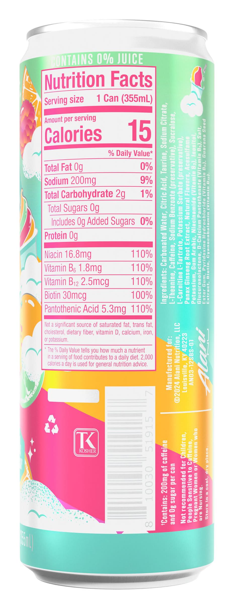 Alani Nu Zero Sugar Energy Drink, Sherbet Swirl (12 fl oz)