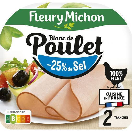 Blanc de poulet réduit en sel FLEURY MICHON 2 tranches - 80g