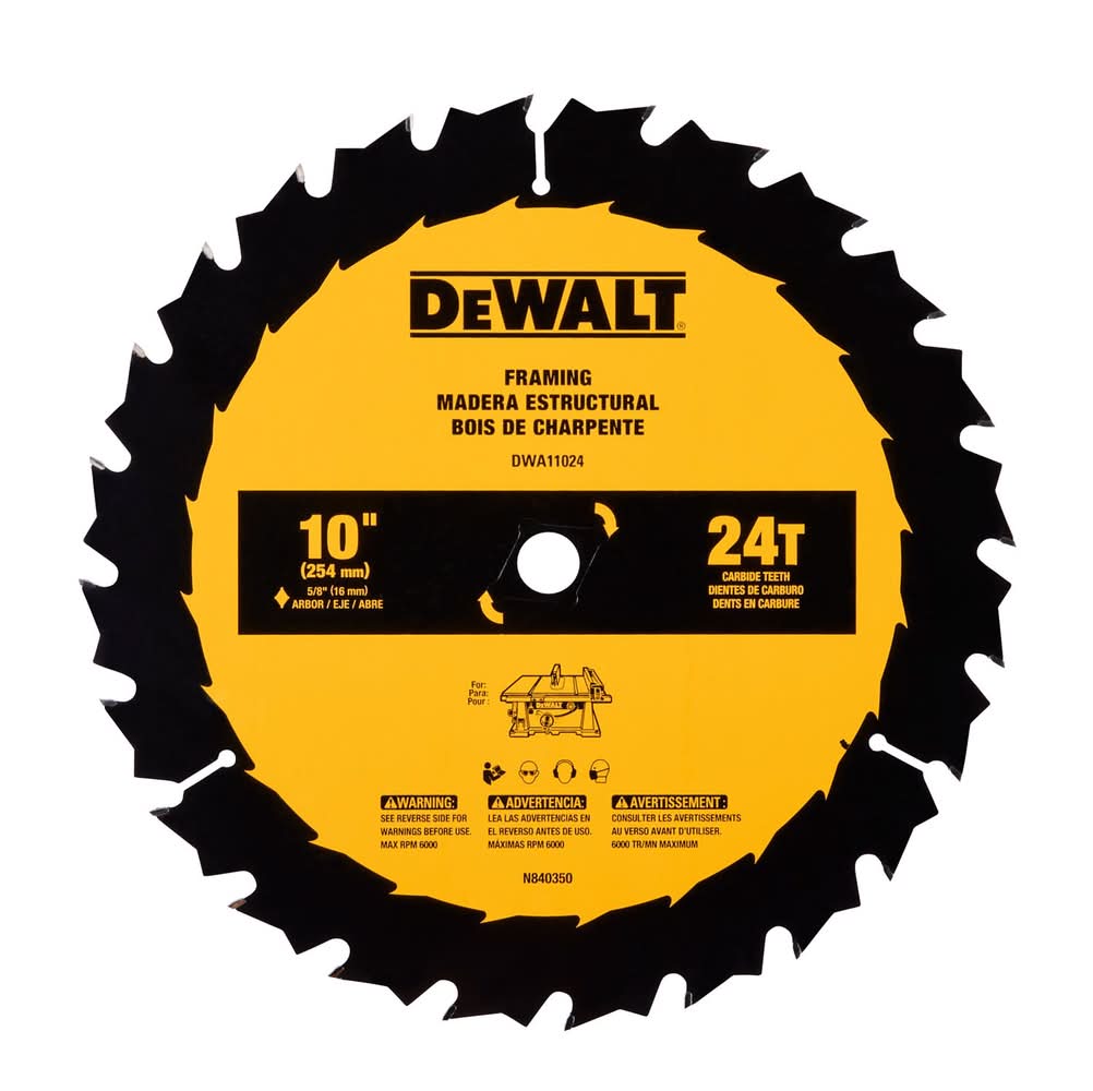 Dewalt 10 In. D X 5/8 In. Carbide Tipped Framing Saw Blade 24 Teeth 1 Pc