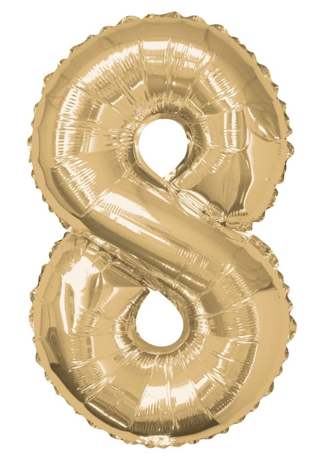 Helium Number 8 Foil Party Balloon, 34 in, Champagne Gold