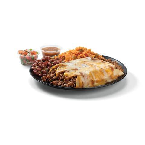 Beef Enchilada Plate with Rice & Beans