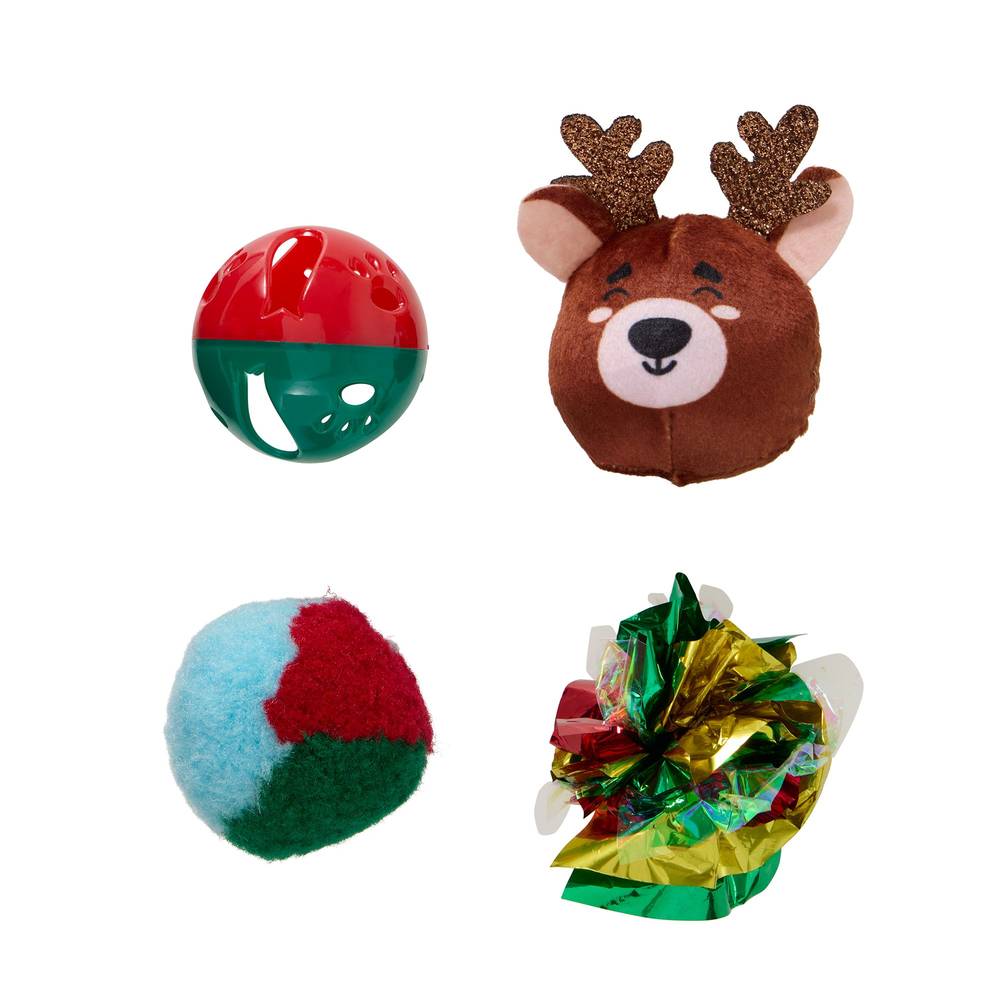 Merry & Bright Reindeer Balls Cat Toys, Multicolor (4 ct)