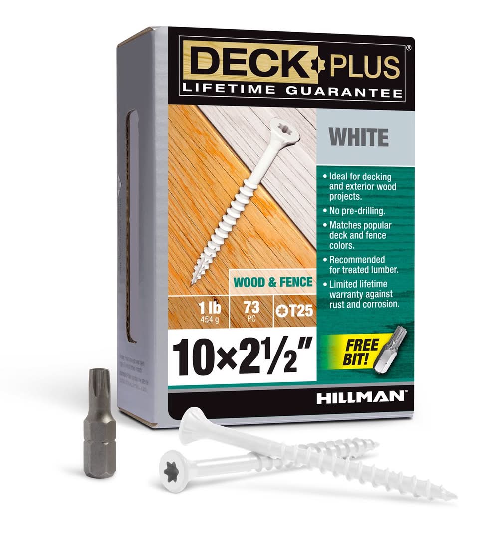 Hillman Deck Plus No. 10 Ga. X 2-1/2 In. L White Star Flat Head Exterior Deck Screws 1 Lb 73 Pk