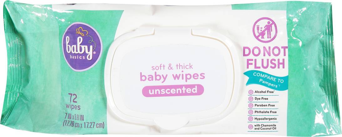 Baby Basics Soft & Thick Unscented Baby Wipes (72 ct)