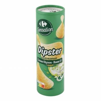 Aperitivo de patata sabor crema agria y cebolla Dipster Carrefour 175 g.