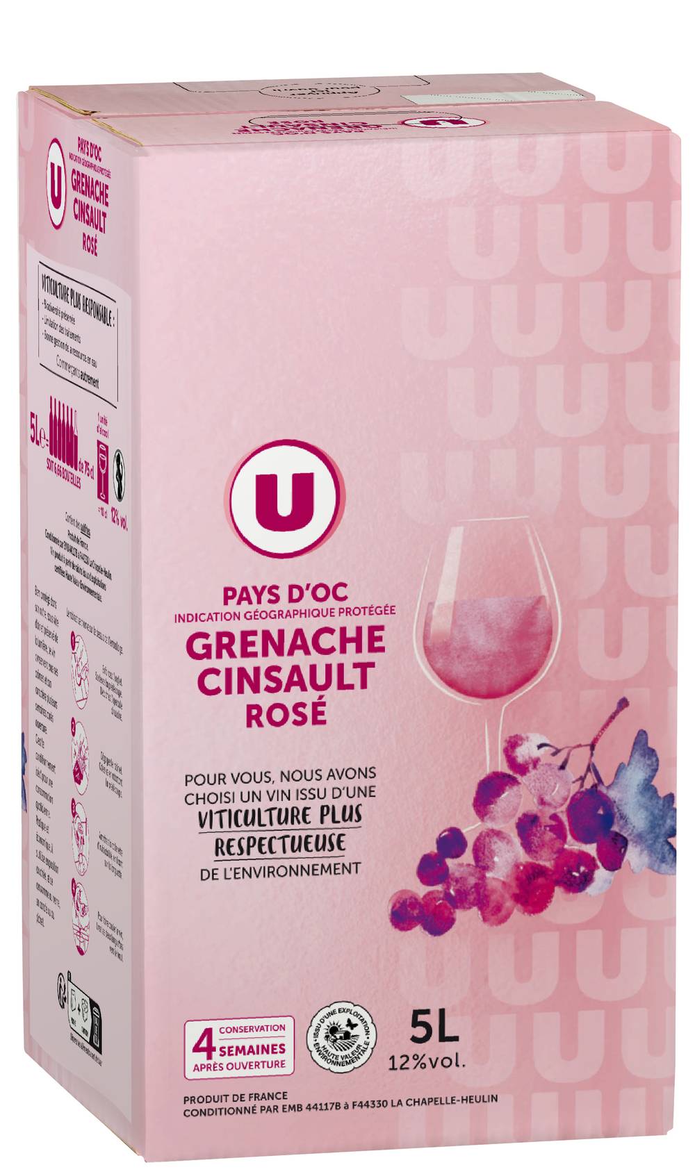 Les Produits U - Vin rosé igp pays d'oc grenache cinsalt (5L)