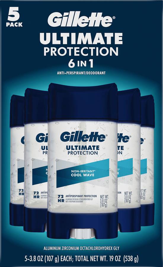 Gillette Ultimate Protection 6 in 1 Clear Gel Deodorant (5 x 3.8 oz)