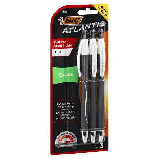 Bic Atlantis Exact Fine Black Ball Pens (3 ct)