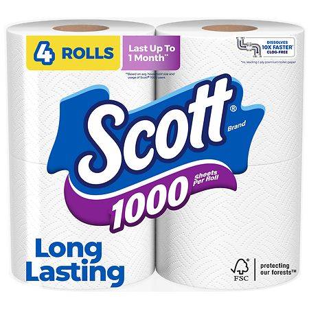 Scott Septic-Safe, 1-Ply Toilet Tissue - 4 Rolls 1000.0 ea