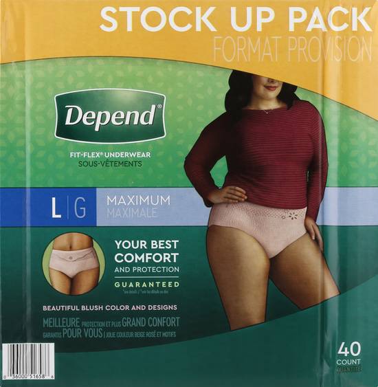 Depend Women Fit-Flex Large Underwear Maximum Absorbency (40 ct)