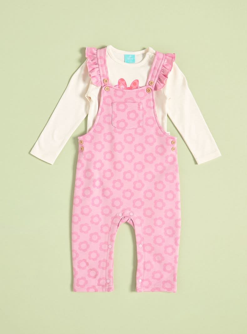 Disney conjunto de jardinera y body minnie rosado medio 3 9/12m