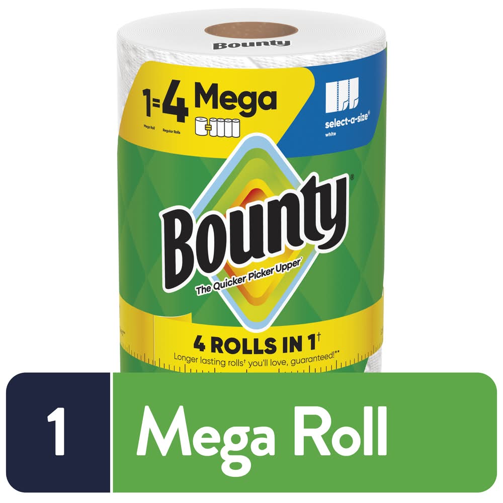 Bounty 2-Ply Mega Roll Paper Towels, 11x5.9 in, White (164 ct)