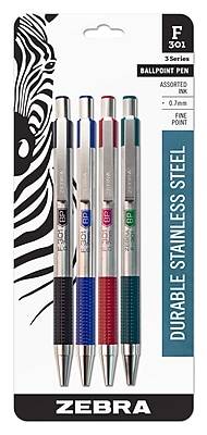 Zebra F-301 Retractable Ballpoint Pen, Fine Point, 0.7mm, Assorted Ink, 4 Pack (27174)