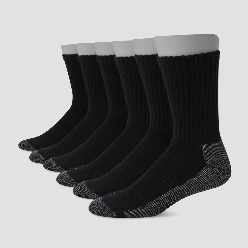 Hanes Big & Tall Work Crew Socks, Men, 12-14, Black (6 ct)