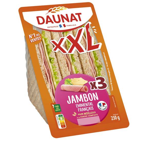 Sandwich jambon emmental DAUNAT - la barquette de 3 - 230 g