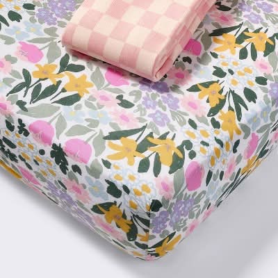 Cloud Island Fitted Jersey Crib Sheet With Painterly Floral (2 ct)