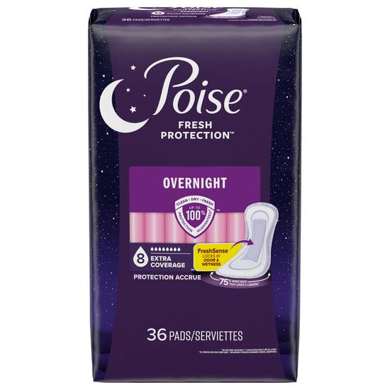 Poise Incontinence Pads & Postpartum Incontinence Pads Overnight Absorbency, Extra-Coverage Length (36 ct)