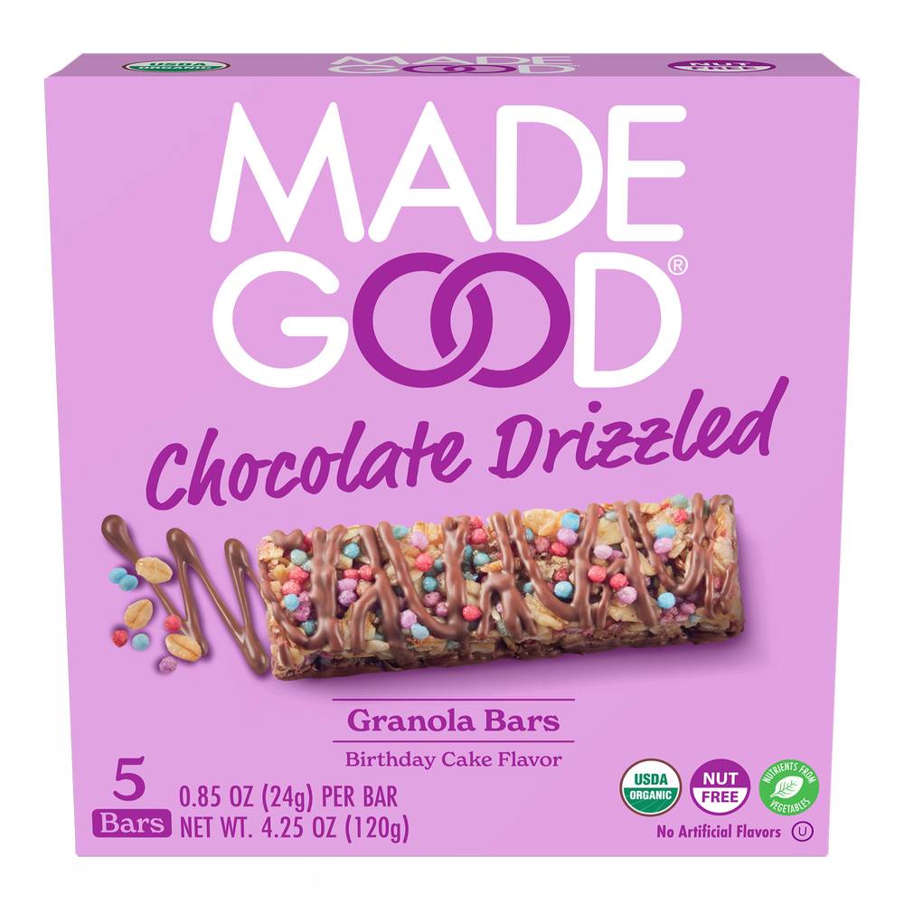 Made Good Chocolate Drizzled Granola Bars, Birthday Cake (0.85 oz, 5 ct)