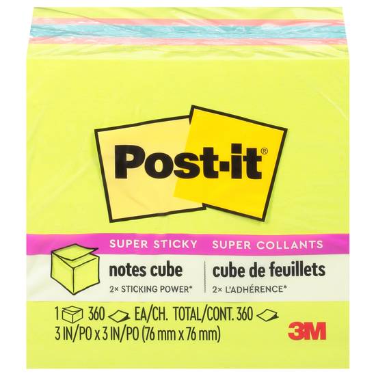 Post-It Super Sticky Notes Cube, 3 in X 3 in