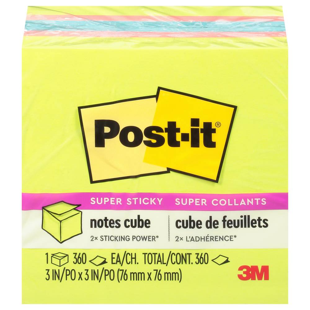 Post-It Super Sticky Notes Cube, 3X3 in, Assorted (360 ct)