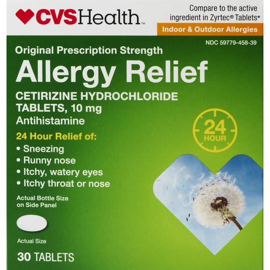 CVS Health 24HR Allergy Relief Cetirizine HCl Tablets, 30 CT