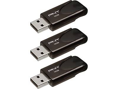 PNY Attache 4 16GB USB 2.0 Type-A Flash Drive, Black, 3/Pack (P-FD16GX3ATT4MC)