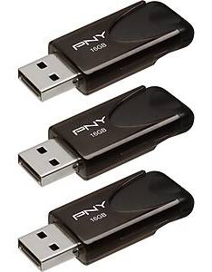 PNY 16 Gb Attache Usb Flash Drive, Black (3 pack)
