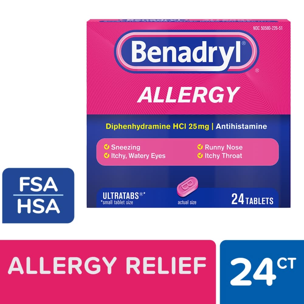 Benadryl Ultratabs Diphenhydramine Allergy Relief Tablets 25 mg (24 ct)