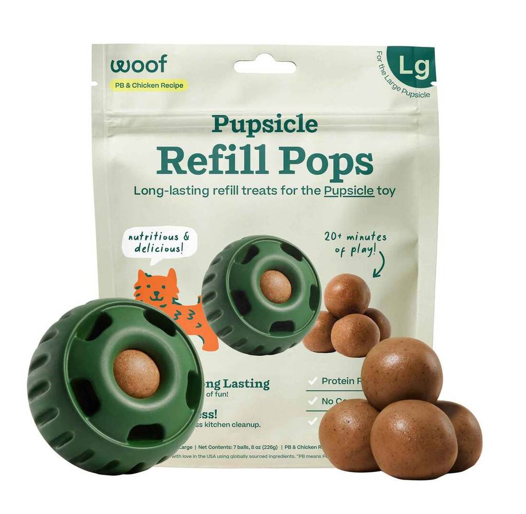 WOOF Pupsicle Refill Pops Chicken Fillable Dog Treat Ball, Large (8 oz, 7 ct)