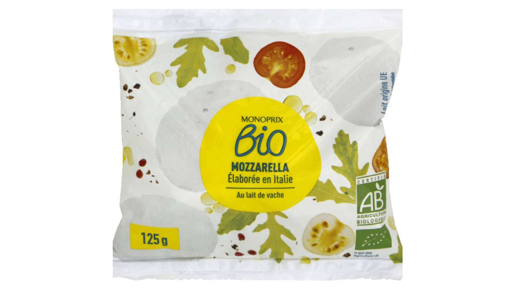 Monoprix Bio Mozzarella bio au lait de vache Le paquet de 125 g net égoutté
