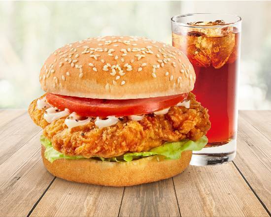 ★【套餐】卡啦雞腿堡+(大)錫蘭紅茶｜Spicy Chicken Thigh Burger & Ceylon Black Tea (L)