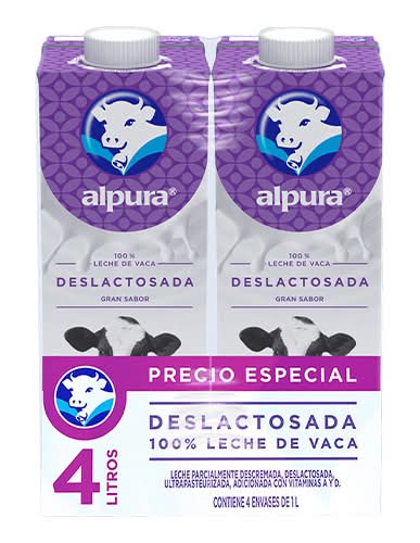 Alpura · Leche deslactosada parcialmente descremada (4 x 1 L)