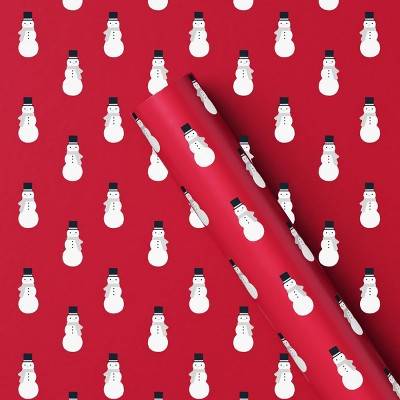 Wondershop Printed Pattern Snowmen With Tophats Christmas Gift Wrap, 50 sq ft 20'x30" in, Red