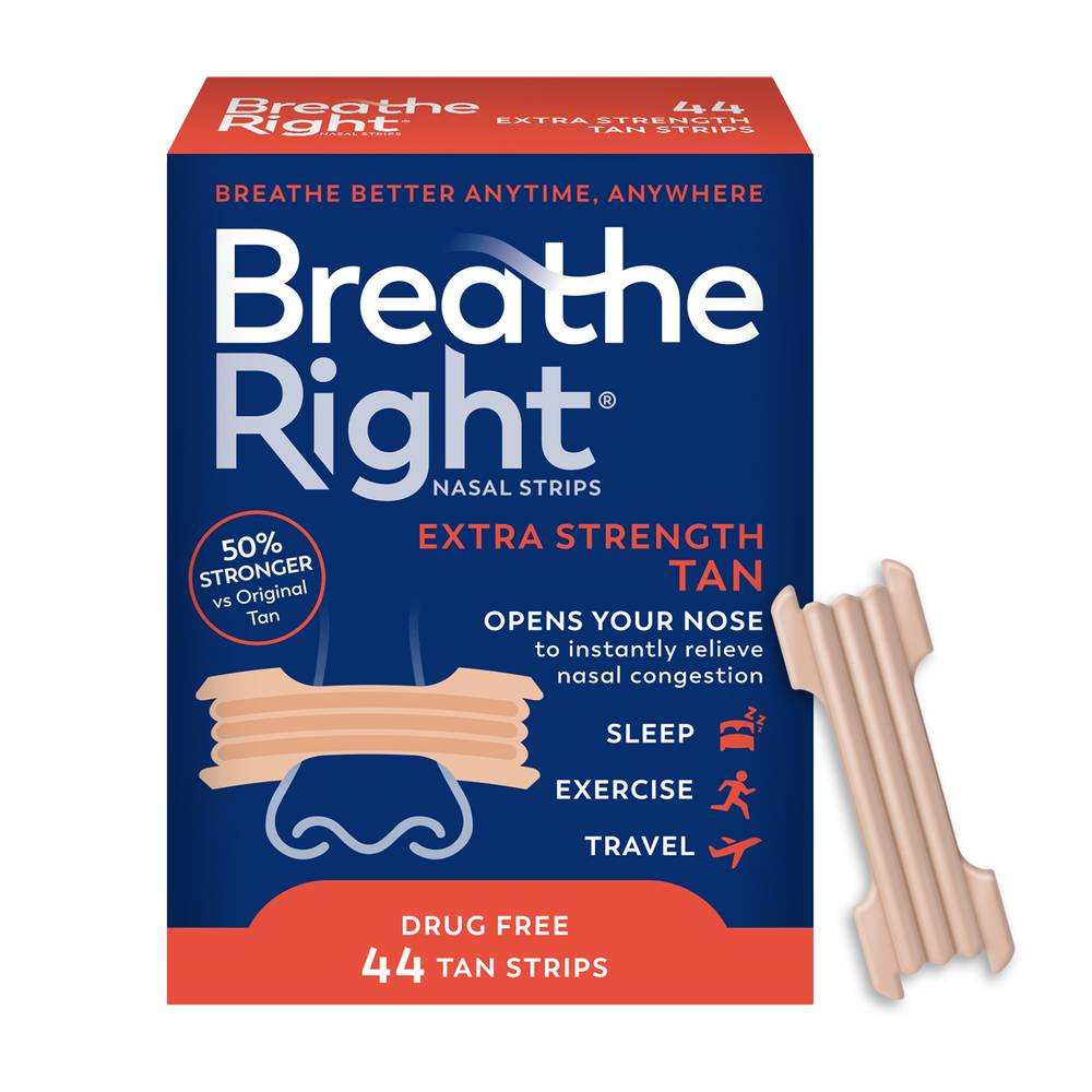 Breathe Right Extra Strength Nasal Congestion Strips, Tan, 44 Ct