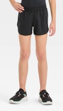 Girls' Run Shorts - All In Motion™ Black XL: High Rise Bottoms, Lightweight Woven Fabric