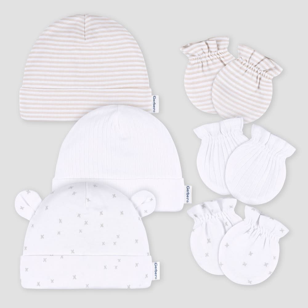 Gerber Baby Hats & Mittens, S, White (3 pack)