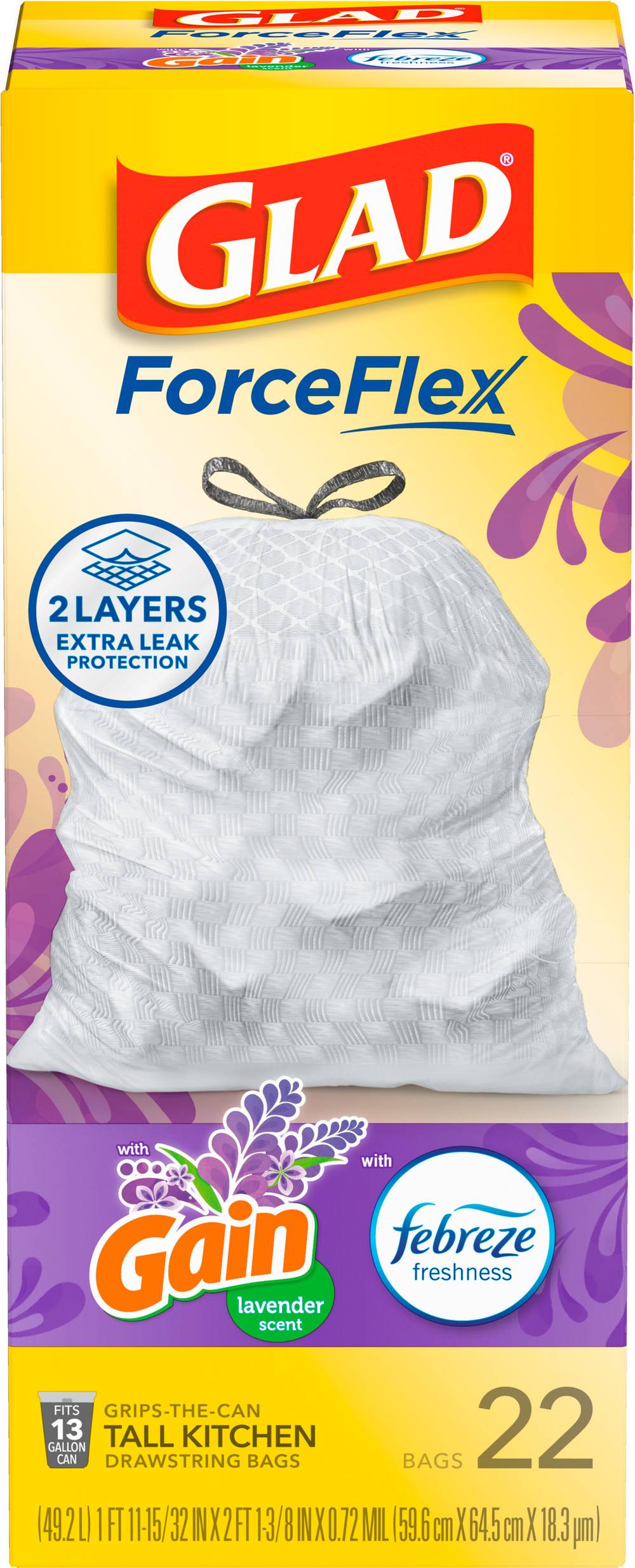 Glad Forceflex 13 Gallon Drawstring Tall Kitchen Bags (22 ct)