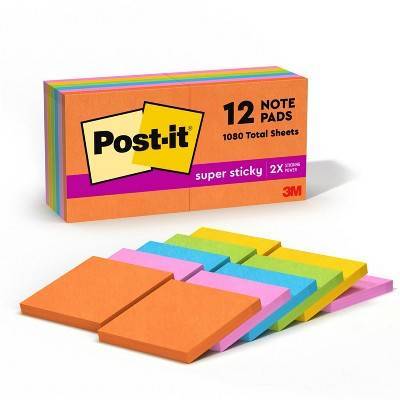 Post-It Super Sticky Notes Energy Boost Collection, Assorted (12 x 1080 ct)