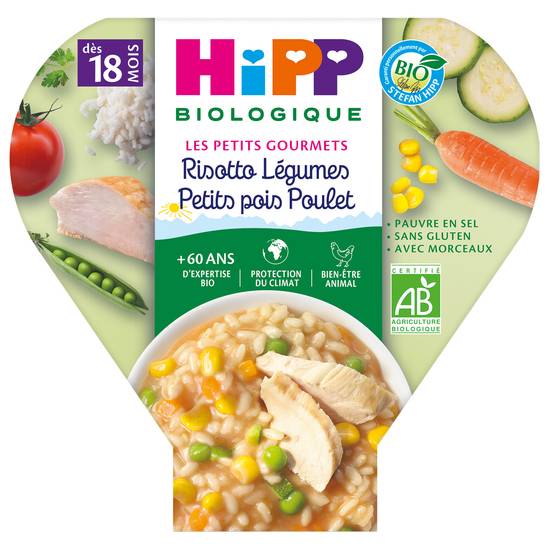 Hipp Biologique - Risotto légumes petits pois poulet assiette dès 18 mois bio