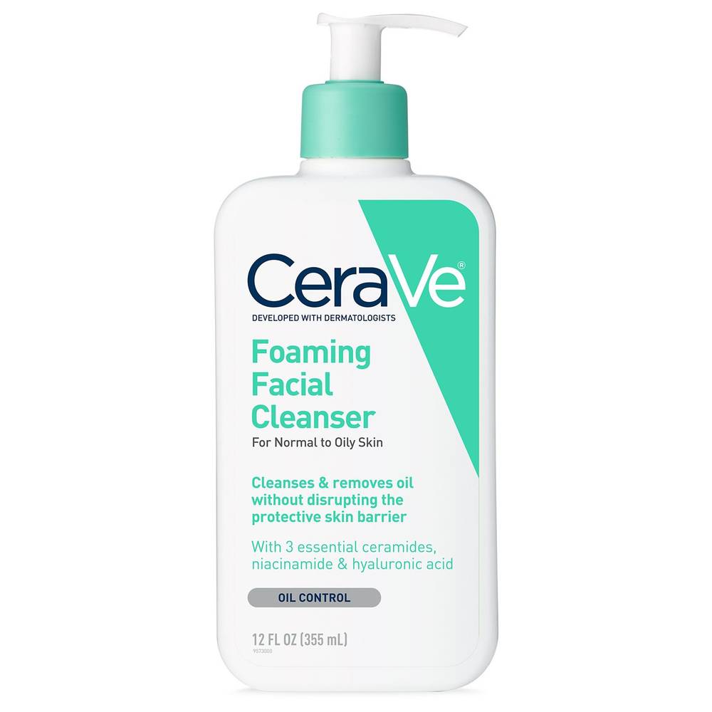 CeraVe Daily Face Wash, Foaming Cleanser for Normal to Oily Skin with Essential Ceramides & Niacinamide, 12 OZ