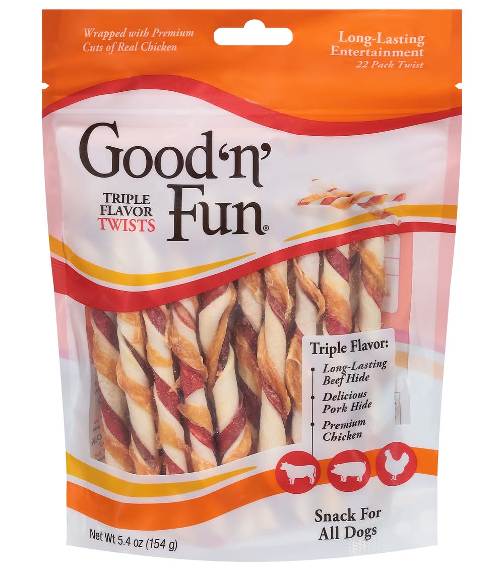 Good 'n' Fun Twists Snack For Dogs, Assorted (5.4 oz, 22 ct)