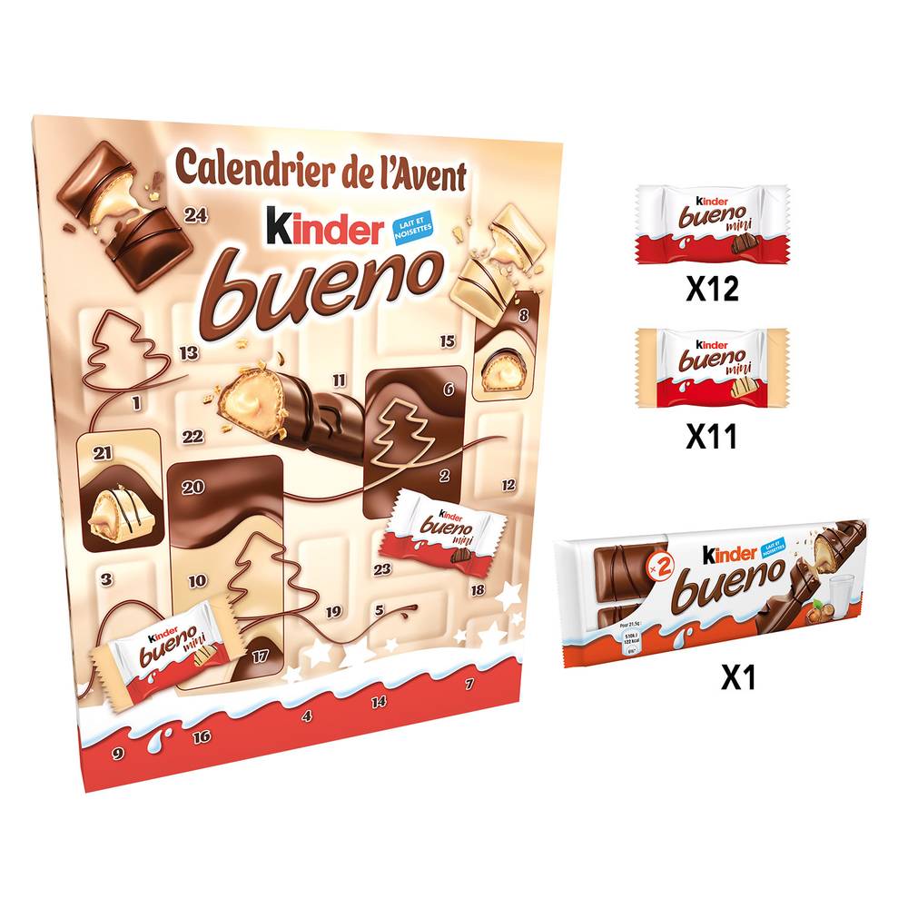 Kinder - Bueno calendrier de l'avent barres chocolatées lait et blanc (24)