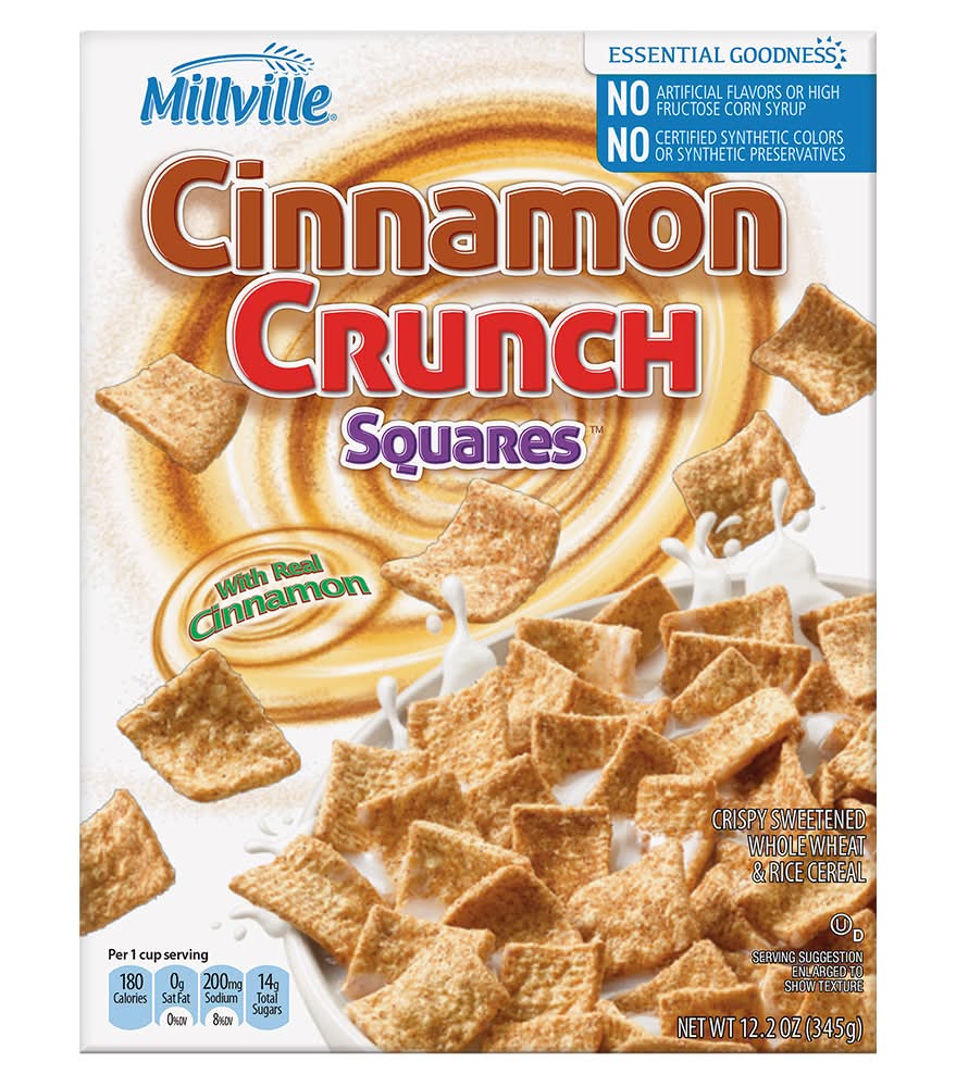 Millville Squares Breakfast Cereal, Cinnamon Crunch (12.2 oz)
