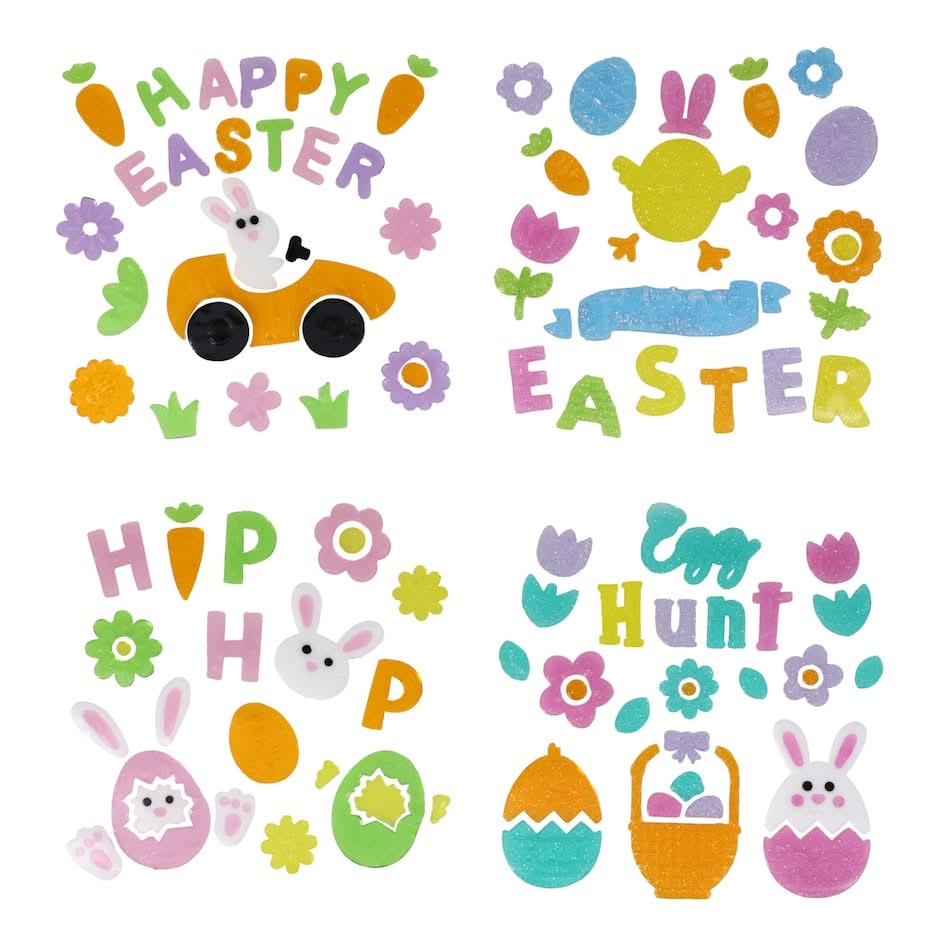 Seasonal Collection Easter Window Decoration With Glitter, Assorted Designs, 24-pc Pack.