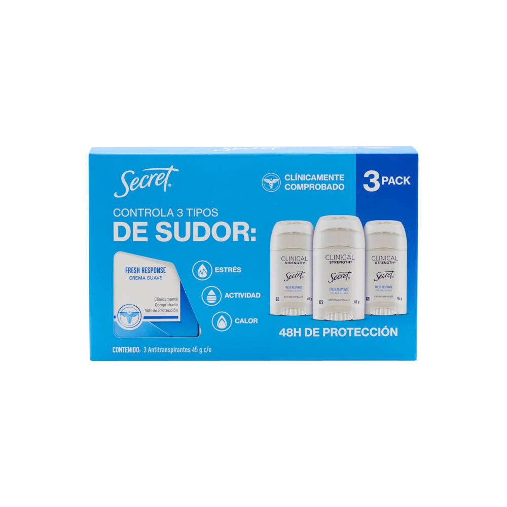 Secret antitranspirante clinical strength (caja 3 x 45 g)